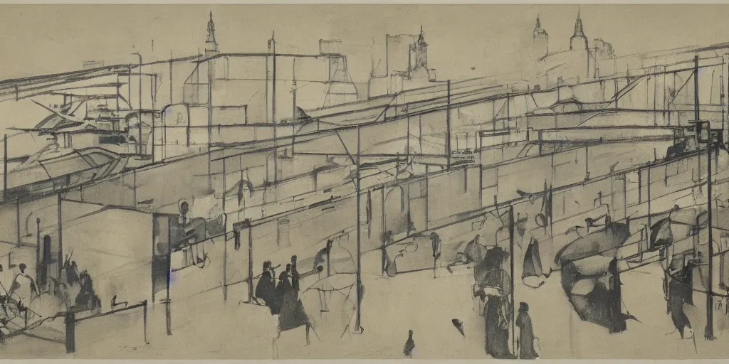 Prompt: battersea station, after the war, by jacques villon, highly detailed