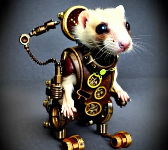 Image similar to steampunk ferret - shaped mech, steampunk bioshock - inspired ferret - shaped mechanical animal