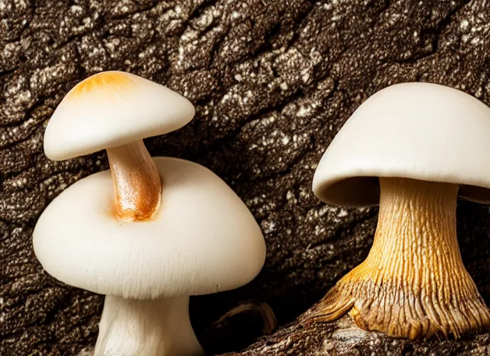 Image similar to a a cute creature sitting next to a mushroom, realistic, very detailed, complex, intricate, studio lighting, superres sharpening, bokeh, sigma 5 0 mm f 1. 4