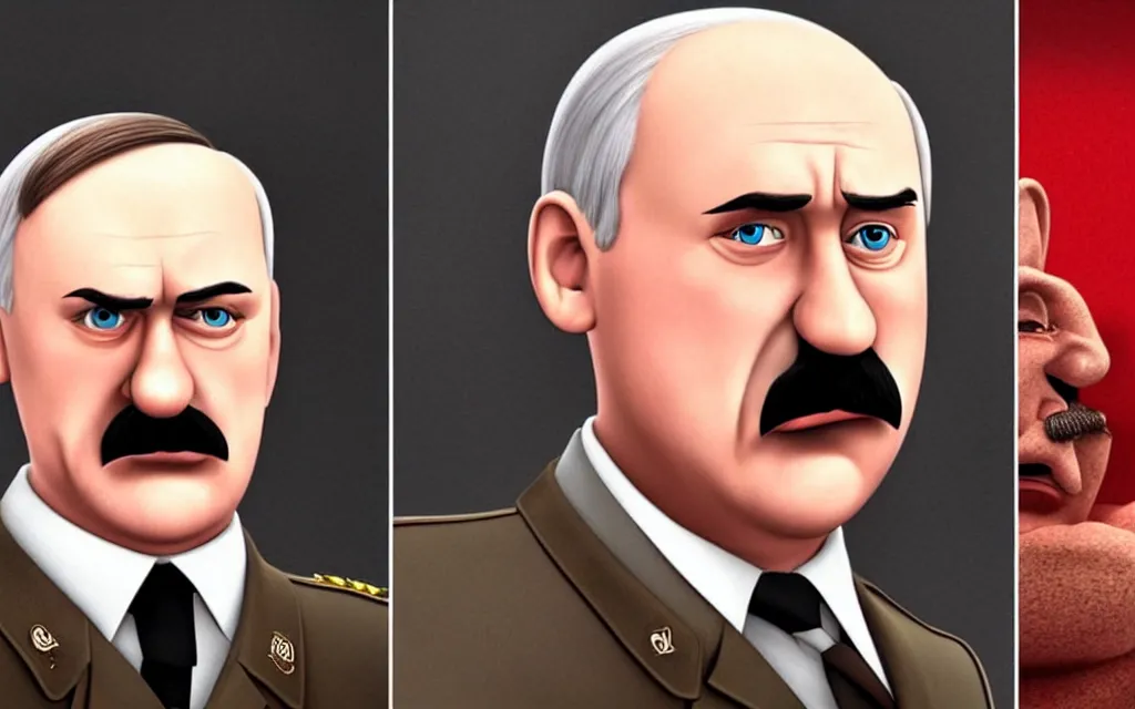 Prompt: alexander lukashenko as hitler realistic faces shot from movie pixar