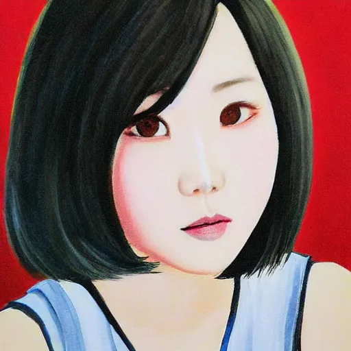 Prompt: a pretty young girl of 2 5, japanese, with big eyes, short shoulder - length hair and a suit ， paintingby sam yang and trnyteal