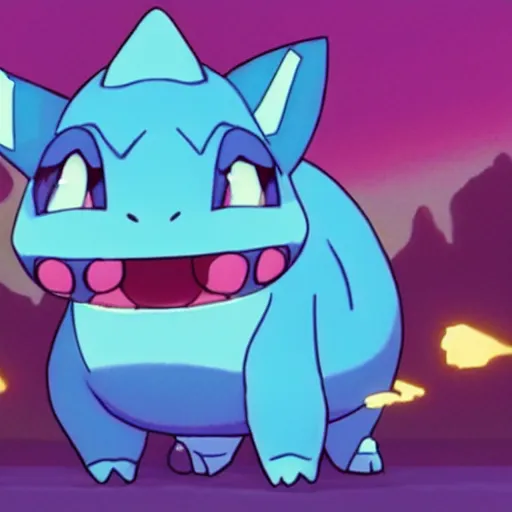 Image similar to a blue bulbasaur ~ water powers ~ realistic ~ trending ~ cinematic ~