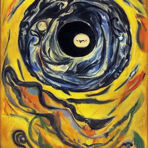 Prompt: by oskar kokoschka precise, realistic. a beautiful painting of a black hole consuming a star.