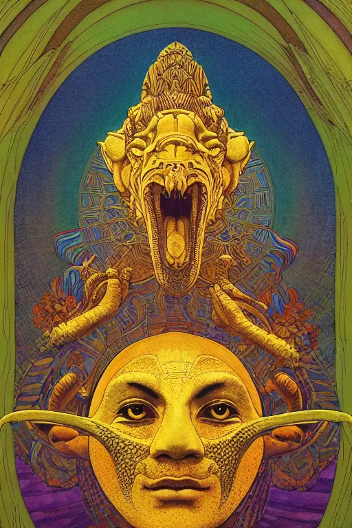 Image similar to beautiful crocodile head god by maxfield parrish, mandala, coherent design, symmetrical, vivid colors, digital watercolor ink illustration painting, complementary color, golden ratio, detailed, sharp lines, sharp focus, intricate, rainbowshift, artgerm, gustave dore, alphonse mucha, octane render