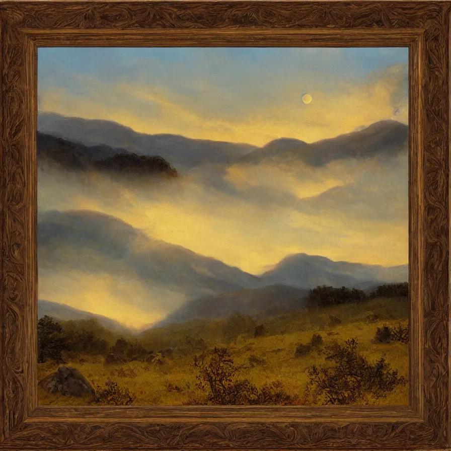 Image similar to appalachians sunrise, by vincent van oggh