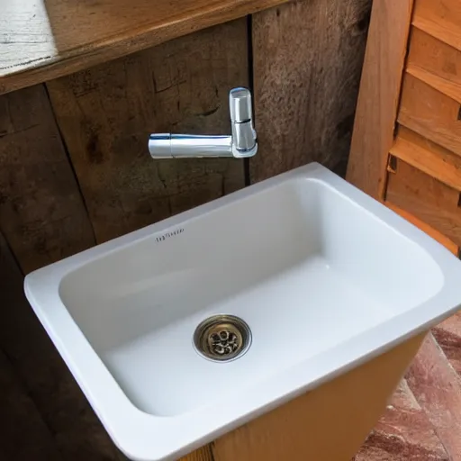 Prompt: sink standing at the door of a house