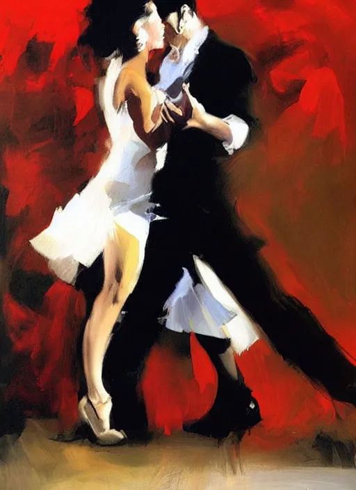 Image similar to tango dancerin in white dress, painting by phil hale, fransico goya,'action lines '!!!, graphic style, visible brushstrokes, motion blur, blurry, visible paint texture, crisp hd image