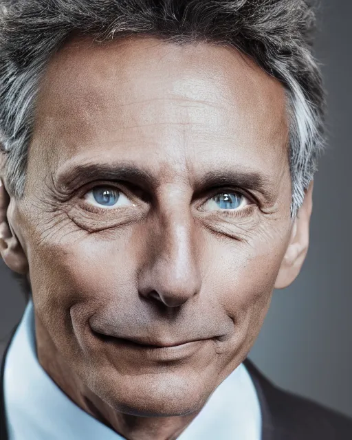 Image similar to Mauricio Macri in Cat's movie, Makeup and prosthetics designed by Rick Baker, Hyperreal, Head Shots Photographed in the Style of Annie Leibovitz, Studio Lighting