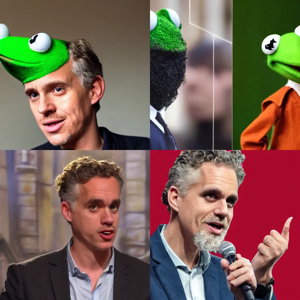 Prompt: the son of jordan peterson and kermit the frog giving a lecture