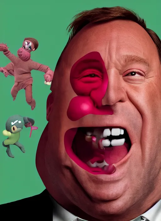 Prompt: A hyper realistic ultra realistic photograph of Alex Jones screaming dressed as kirby by Brandon Scott Hughe, detailed, photorealistic imagery, 8k quality