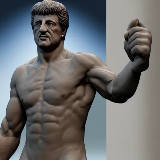 Image similar to marble statue of sylvester stallone, 3 d render, 8 k, octane render, cycles render, unreal engine