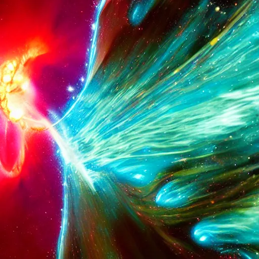 Image similar to crashing waves of colored Plasma in space vortex