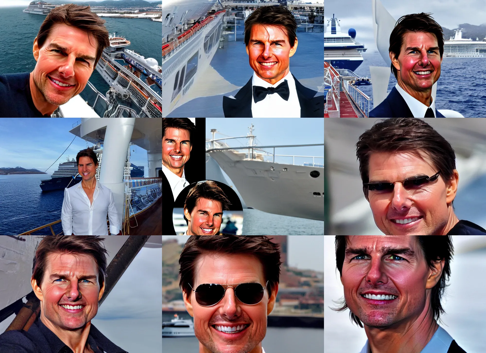 Image similar to tom cruise's face on the bow of a cruise ship