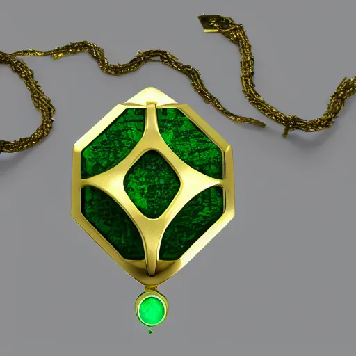 Prompt: shiny metallic amulet with a glowing emerald, highly detailed, concept art, beautiful, octane render