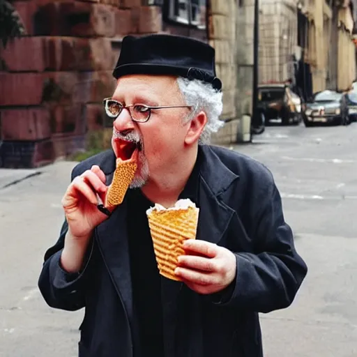 Prompt: trotsky licking an ice cream, he is happy