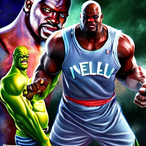 Prompt: if Shaq O'Neil was the hulk, cinematic, epic, cool, photo realistic, 4k, high detail