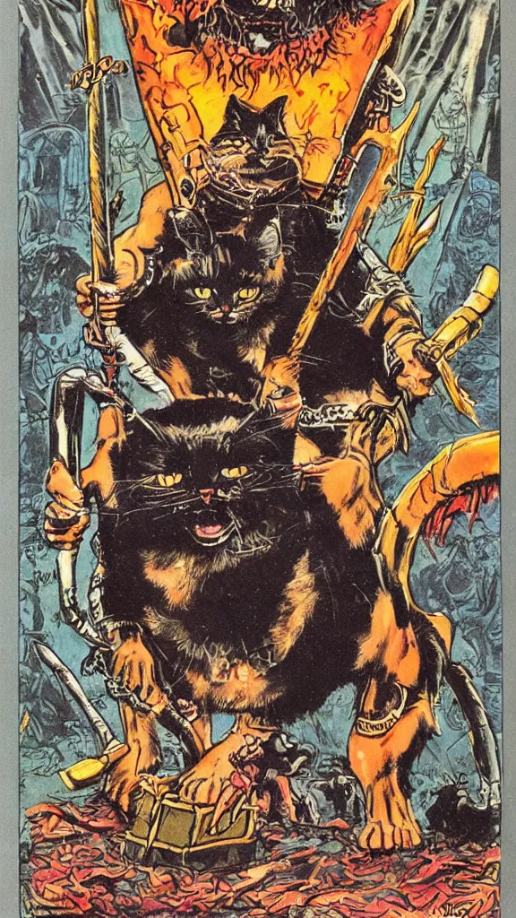 Image similar to 1 9 8 0 s heavy metal magazine illustration of a barbarian cat by ralph bakshi