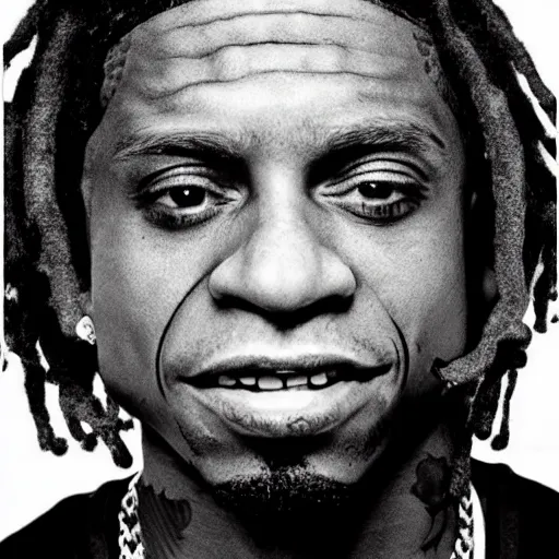 Prompt: lil wayne, as the vampire, black and white