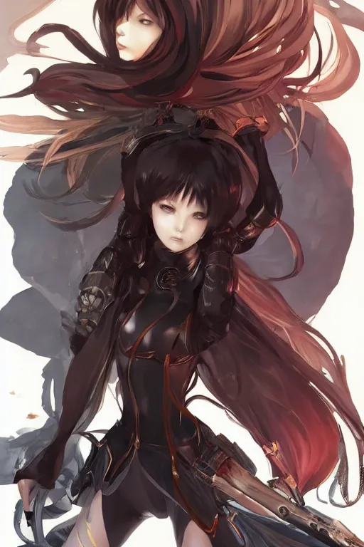 Prompt: female android in a blade and soul spinoff artbook rendered by the artist Hyung tae Kim, Jiyun Chae, Lê Long, Joe Madureira, trending on Artstation by Hyung tae Kim, artbook Lau, WLOP, Rossdraws , James Gurney, Bennett Durfee, Max Berthelot