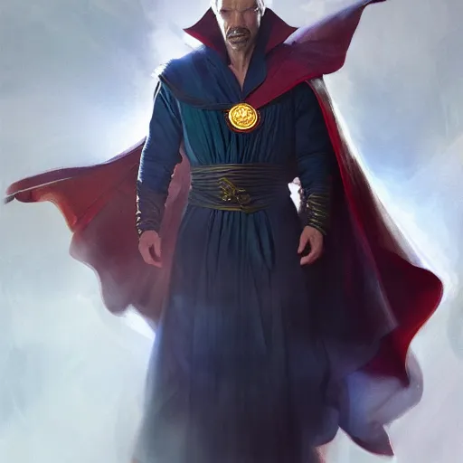 Image similar to dr strange, clean and clear face, full body, magical world, by greg rutkowski, sung choi, photo realistic, 8 k, cinematic lighting, hd, atmospheric, hyperdetailed, trending on artstation, devainart, digital painting, glow effect