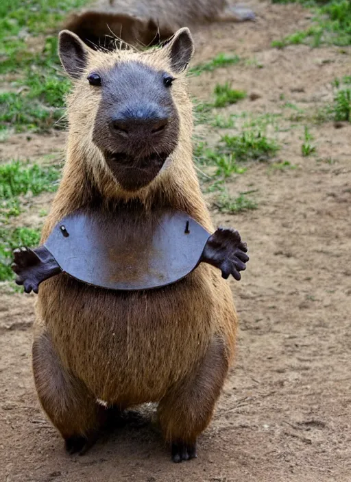 Image similar to A Warrior in Capybara Armor