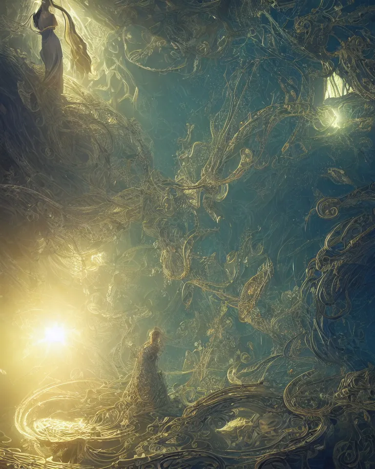 Image similar to Quantum entanglement, intricate, elegant, fantasy, sci-fi, highly detailed, digital painting, concept art, sharp focus, illustration, beautiful volumetric lighting, epic light, artstation, magic hour lighting, colorful, sunshine, springtime, art by Sylvain Sarrailh and Ernst Haeckel