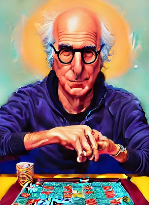 Prompt: larry david playing poker, tristan eaton, victo ngai, artgerm, rhads, ross draws