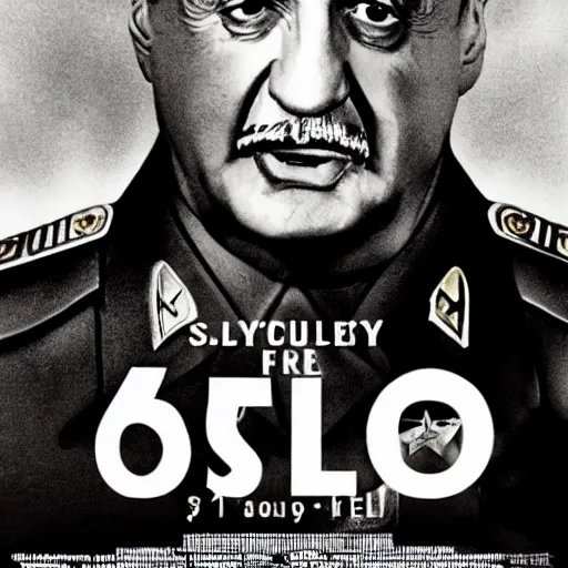 Image similar to Sylvester Stallone as Stalin, modern movie poster, highly detailed, 8k