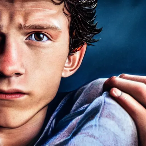 Image similar to tom holland close up, photorealistic, studio