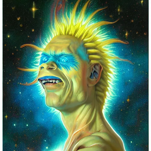 Image similar to UHD tonalism cosmic painting of Beavis as Cornholio, by Antonio Caparo and Ferdinand Knab and Greg Rutkowski, UHD, photorealistic, trending on artstation, trending on deviantart