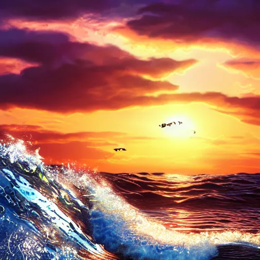 Image similar to a closeup photorealistic photograph of a cute smiling knitted tiger hippopotamus riding an epic wave at sunset. surf in the background. professional capture. brightly lit scene. this 4 k hd image is trending on artstation, featured on behance, well - rendered, extra crisp, features intricate detail, epic composition and the style of unreal engine.