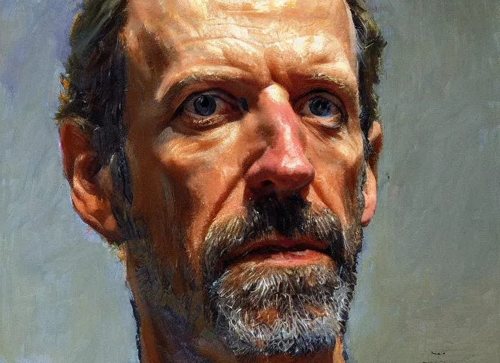 Prompt: a highly detailed beautiful portrait of dr. gregory house, by gregory manchess, james gurney, james jean