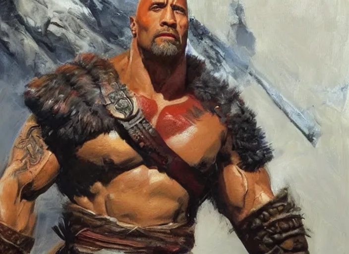 Image similar to a highly detailed beautiful portrait of dwayne johnson as kratos, by gregory manchess, james gurney, james jean