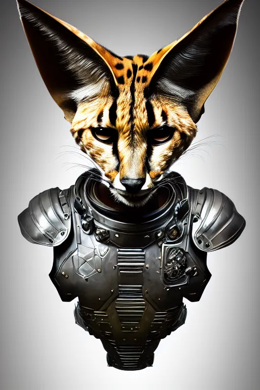 Image similar to a portrait of a muscular anthropomorphic cyberpunk serval in spacesuit armor with ensignia on chest plate by sandra chevrier, by jon foster, detailed render, post - processing, extremely hyperdetailed, intricate, epic composition, cybernetics, 4 k realistic, cryengine, realistic shaded lighting, sharp focus, masterpiece, by enki bilal
