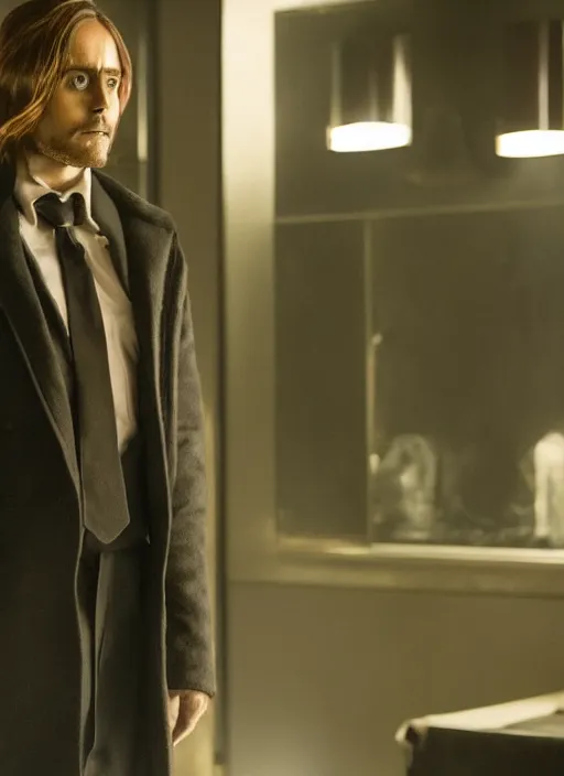 Image similar to film still of Jared Leto as James Gordon in Gotham, 4k