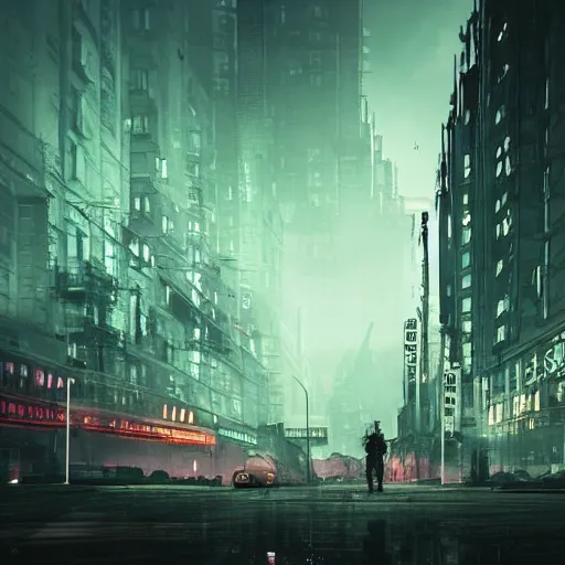 Image similar to an large apocalyptic city with tall buildings, london architecture in the style of liam wong, cinematic, epic environment, wide lens, cinematic lighting