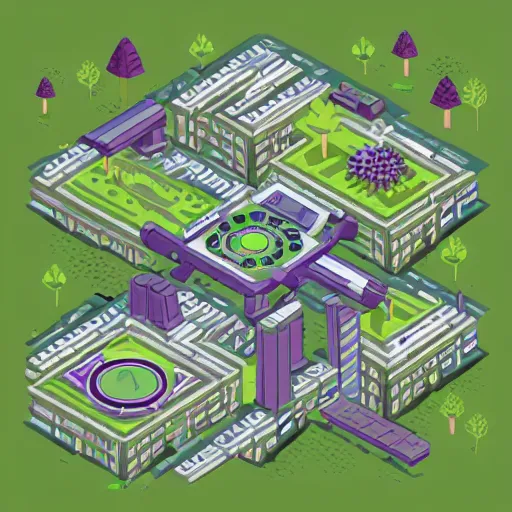 Prompt: an organic and clockwork isometric cityscape made of tree roots