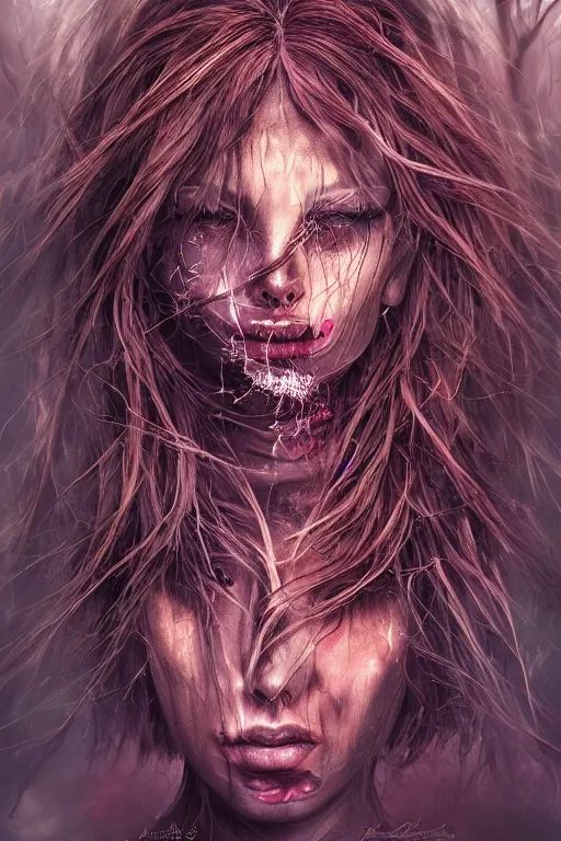 Image similar to stunningly gorgeous nightmare portrait, digital art, highly detail, vivid, terrifying