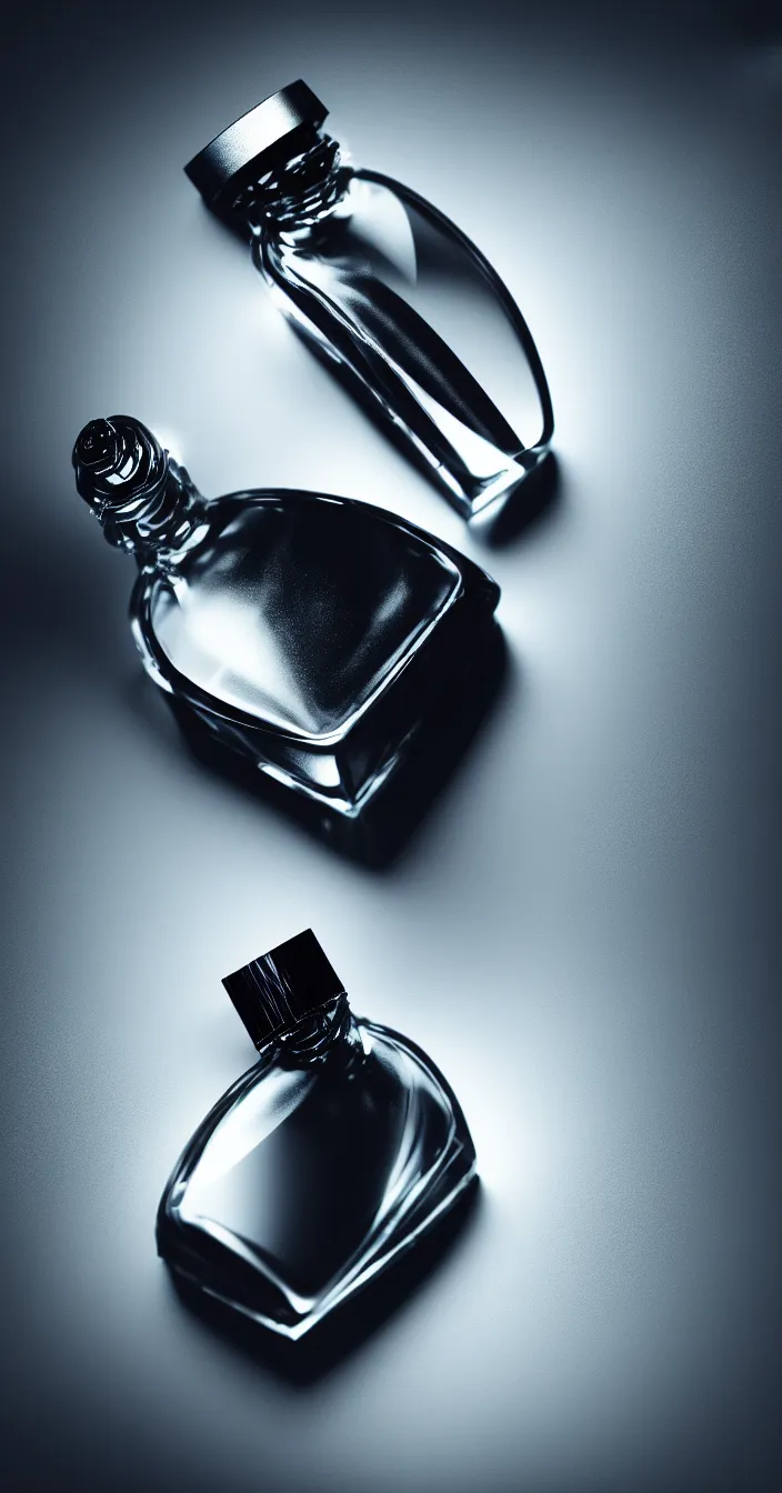 Prompt: highly detailed realistic low key photo of futuristic perfume bottle, very sharp focus, dark background, award winning masterpiece photography, hyper realistic, concept art, 8 k detail post - processing