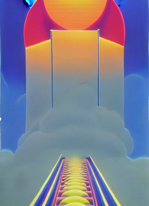 Image similar to gates to heaven by shusei nagaoka, kaws, david rudnick, airbrush on canvas, pastell colours, cell shaded!!!, 8 k