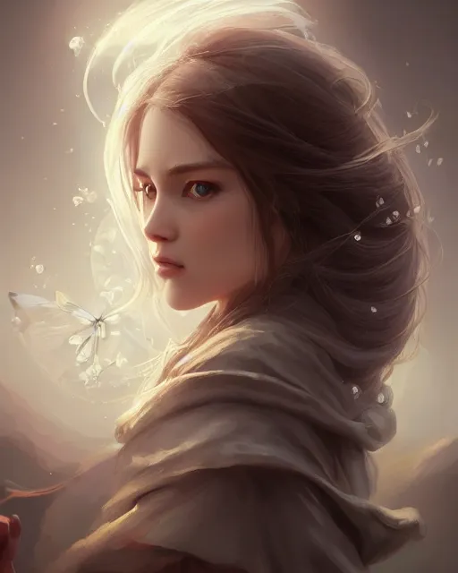 Image similar to highly detailed vfx - portrait of a gentle ghost, wonderful eyes, long hair, deep focus, d & d, fantasy, refined, elegant, high detail, digital painting, artstation, concept art, matte, clear focus, illustration, hearthstone, art from artgerm and greg rutkowski, fuji choco, victoria gavrilenko and hoang power line