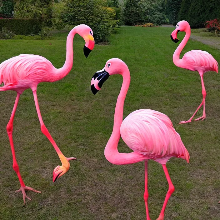 Image similar to spooky weird flamingo lawn monsters at vanvcouver,british columbia,canada