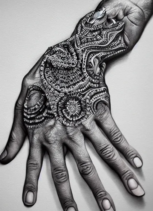 Prompt: hand art jinjo ito hyperrealism, intricate detailed