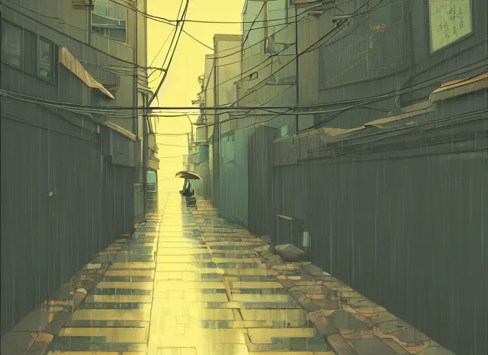 Image similar to window in foreground!!! tokyo alleyway, rainy day, by cory loftis, makoto shinkai, hasui kawase, james gilleard, beautiful, serene, peaceful, lonely, golden curve composition