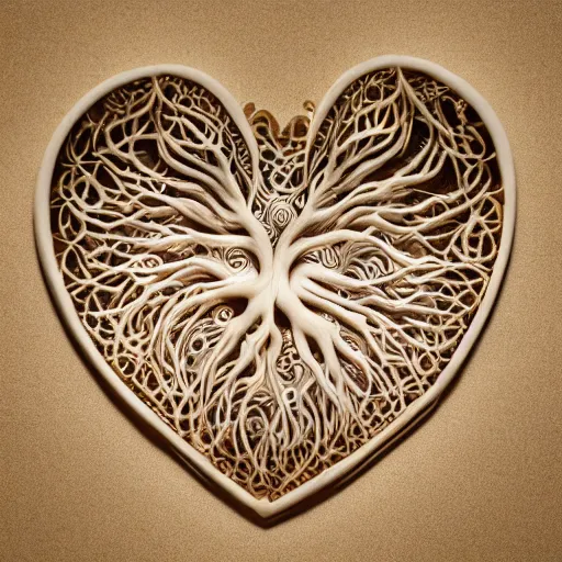Image similar to intricate heart delicately carved into block of ivory, bioluminescence, tendrils canon 5 d 5 0 mm lens