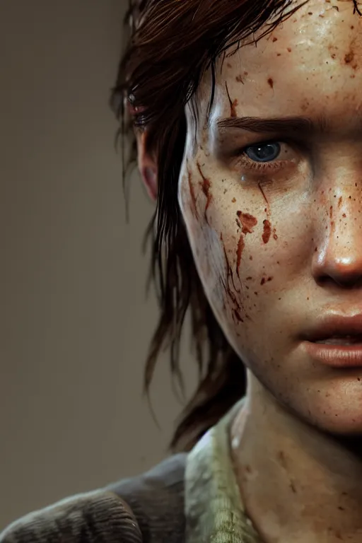 Image similar to ultra detailed facial portrait of ellie from the last of us part 2, micro expressions, highly detailed, trending on artstation, cinematic lightning, sharp focus, illustration, 8 k, elegant