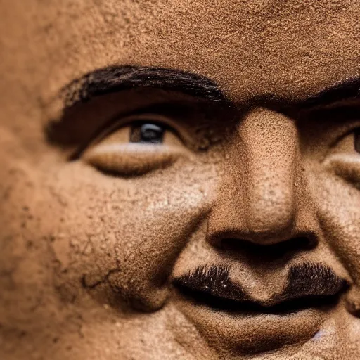 Image similar to close up portrait, a face made of coffee made of pablo escobar, studio lighting