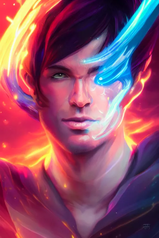 Image similar to a human elemental sorcerer, blurred environment background, colorful magic effects, white skin, portrait, male, sharp focus, digital art, concept art, dynamic lighting, by emylie boivin and rossdraws