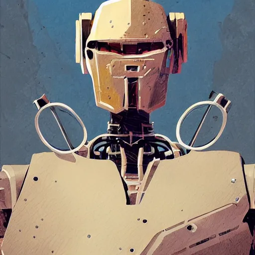 Image similar to concept art portrait of a diesel punk robot on a depth of field background, by cam sykes. an intricate, elegant, highly detailed digital painting, concept art, smooth, sharp focus, illustration, in the style of syd mead.