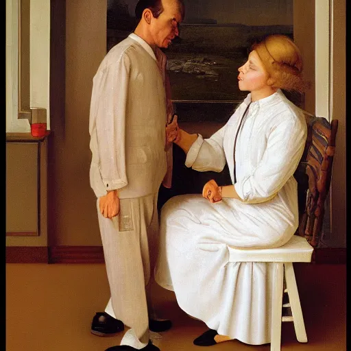 Prompt: man and woman, normal rockwell